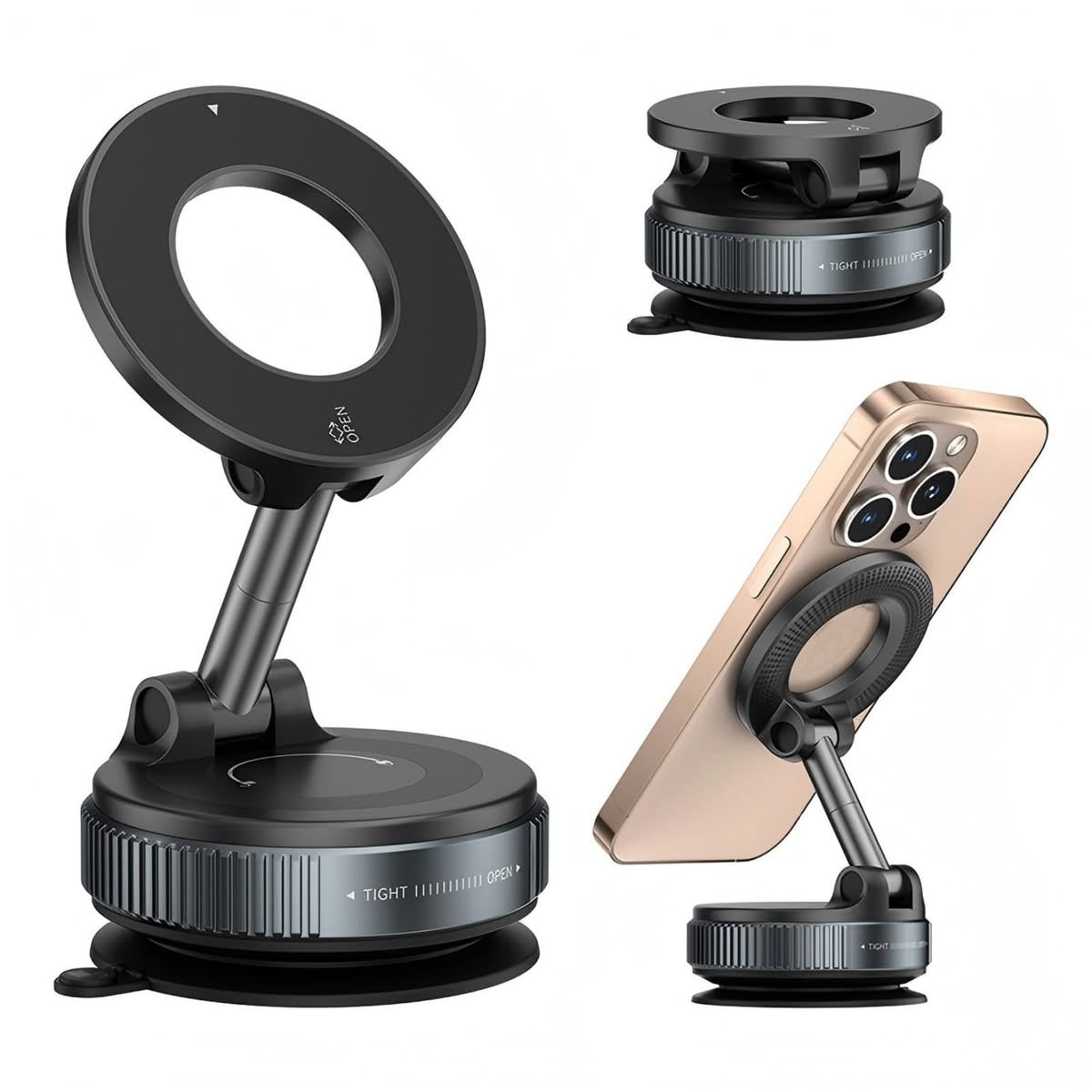 MagSafe 360° Ultra-Steady Magnetic Phone Mount – Twist-Lock Suction Stand for Car & Desk