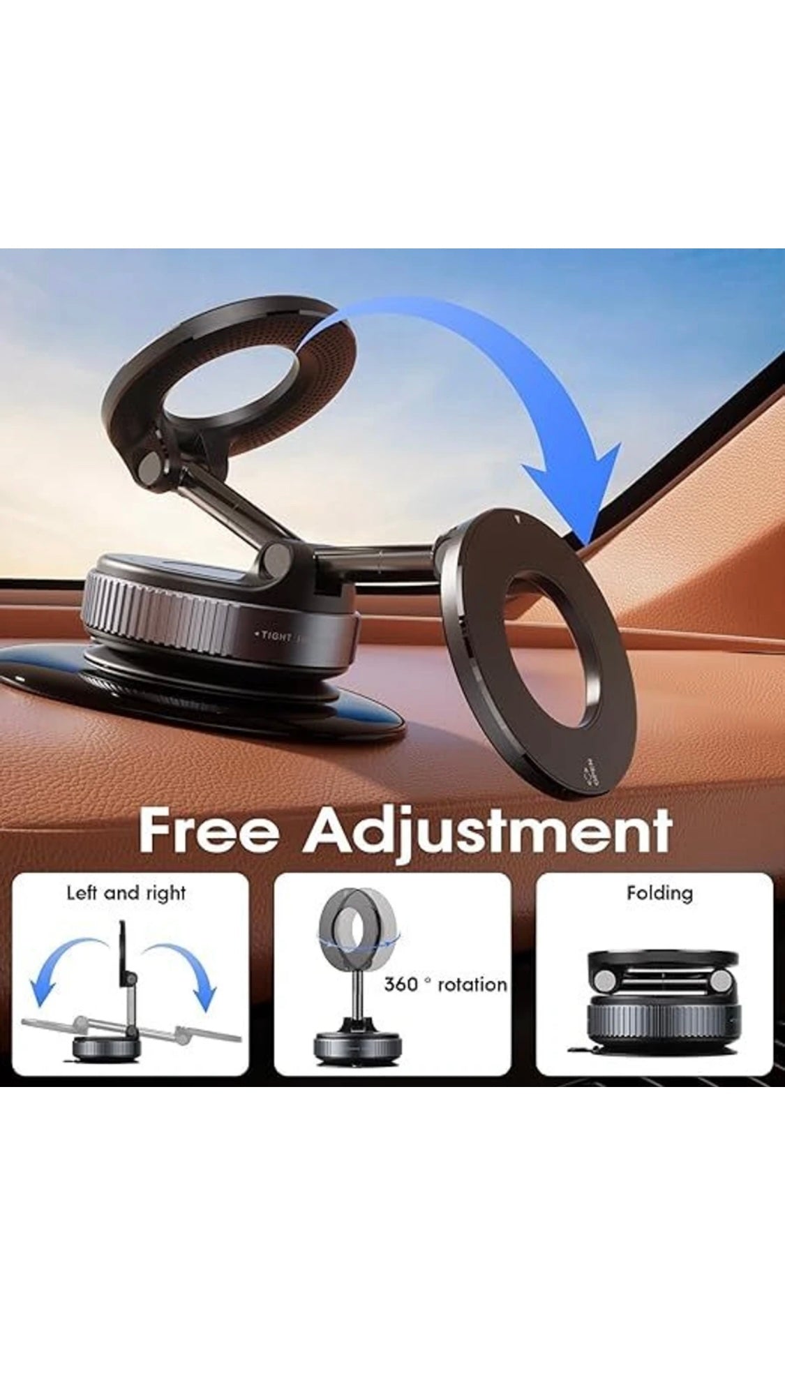 MagSafe 360° Ultra-Steady Magnetic Phone Mount – Twist-Lock Suction Stand for Car & Desk