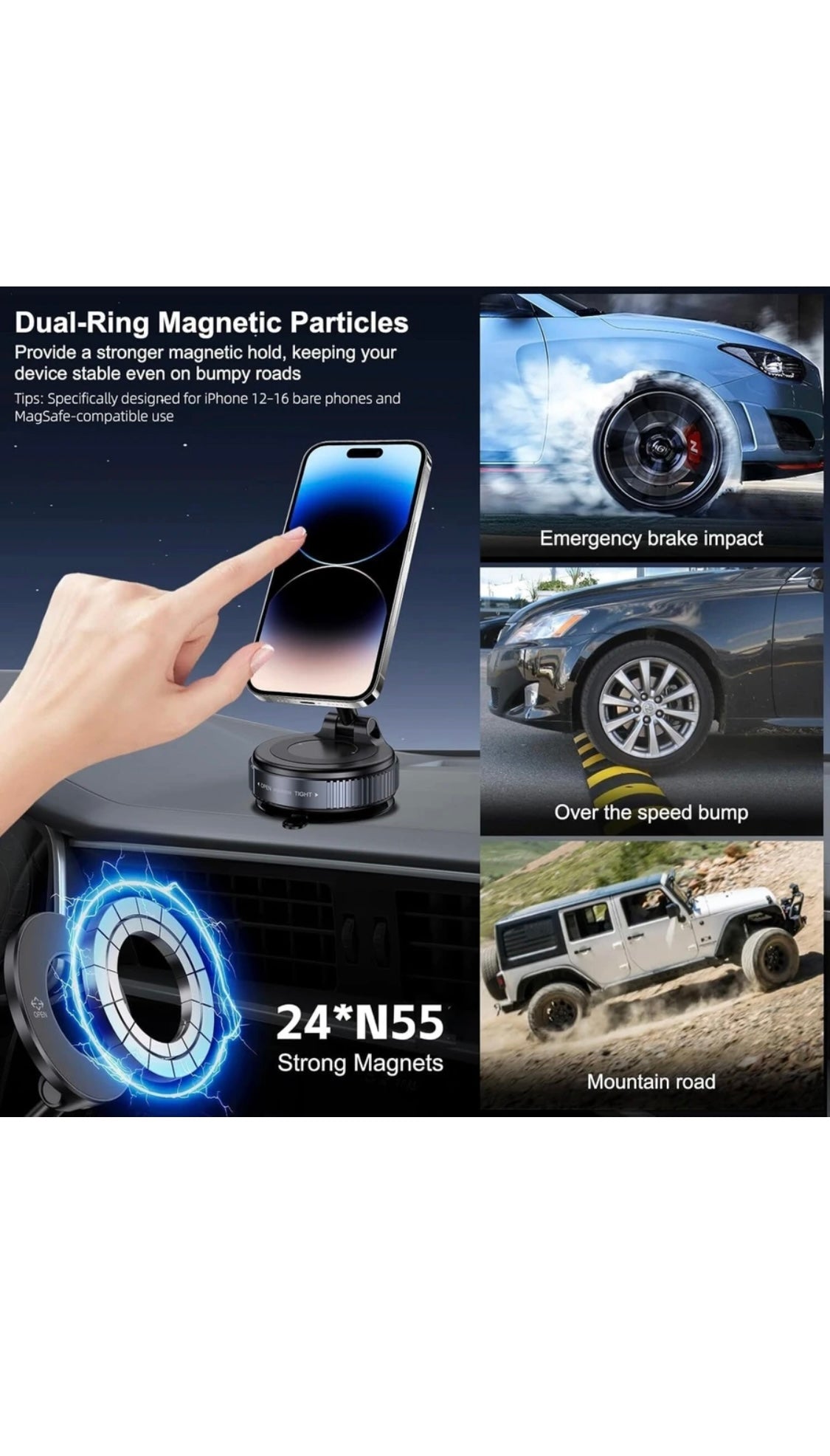 MagSafe 360° Ultra-Steady Magnetic Phone Mount – Twist-Lock Suction Stand for Car & Desk